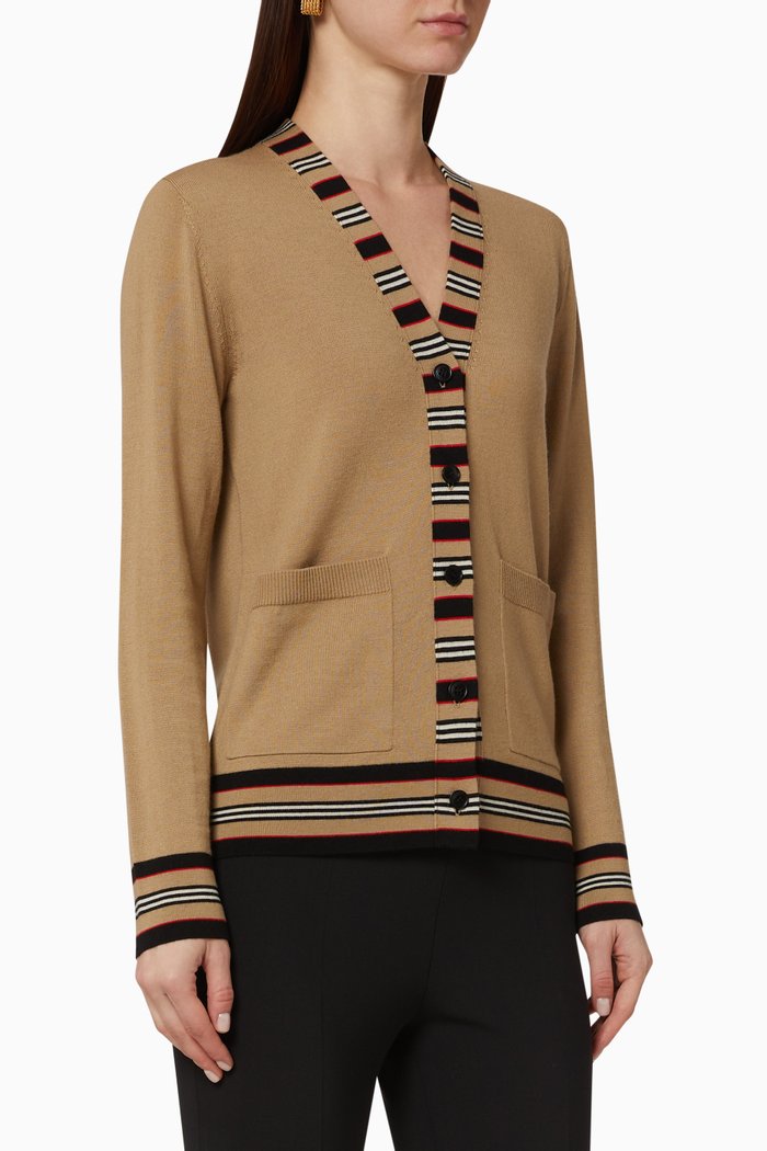 

Icon Stripe Merino Wool Cardigan, Neutral