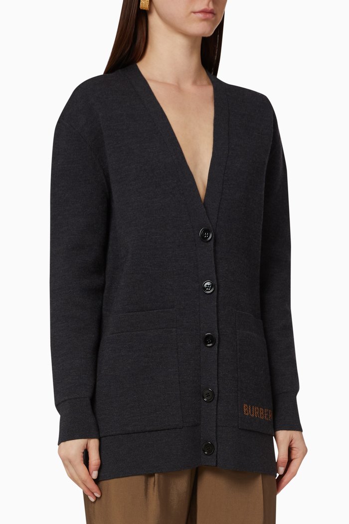 

Logo Technical Merino Wool Jacquard Cardigan, Grey