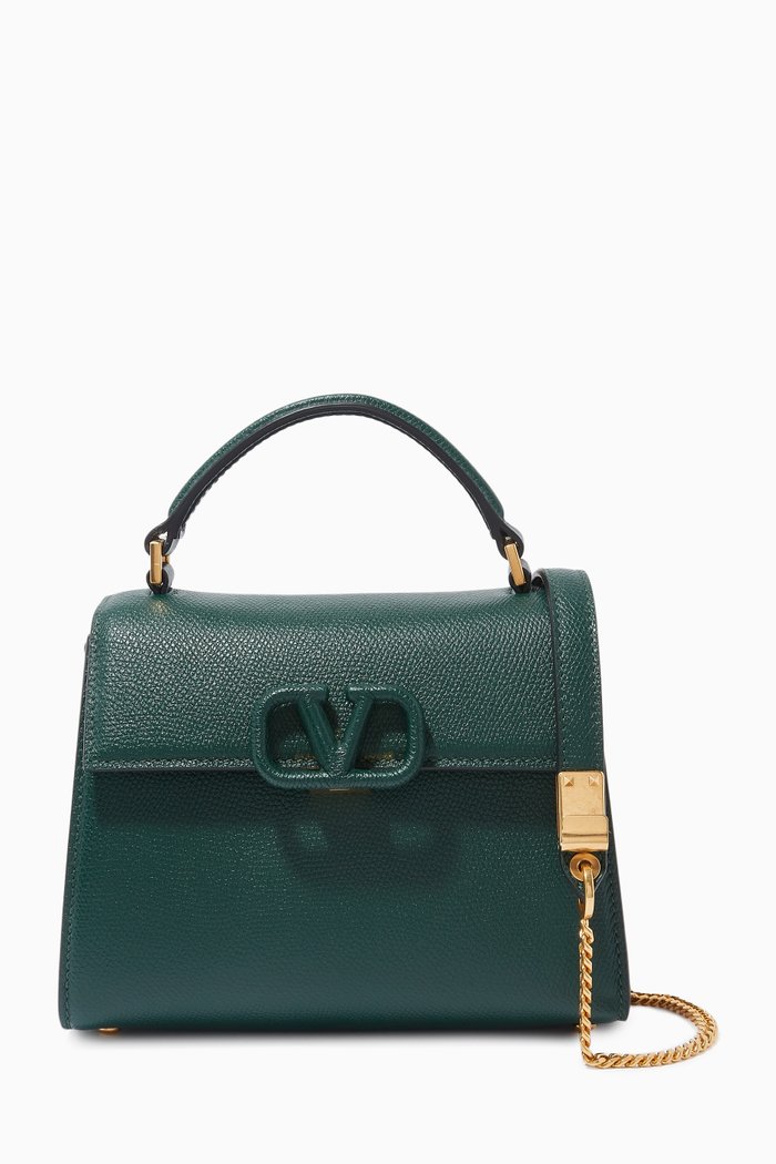 Valentino Garavani Mini VSLING Handbag in Grainy Calfskin, Green