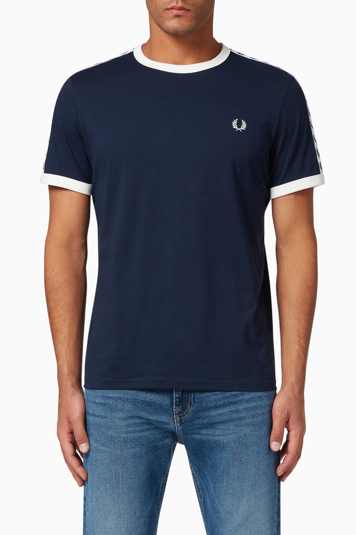 

Taped Ringer Cotton T-Shirt, Blue