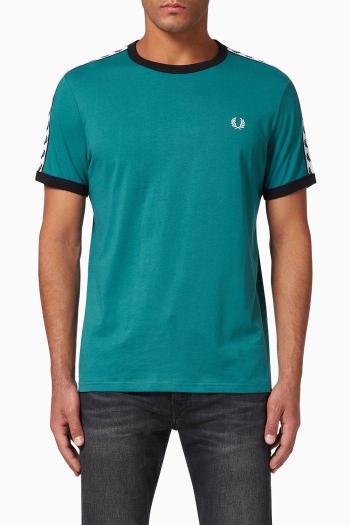 

Taped Ringer Cotton T-Shirt, Blue