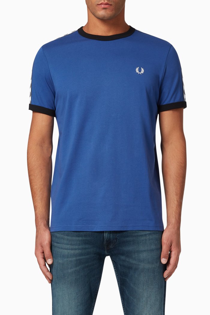 

Taped Ringer Cotton T-Shirt, Blue