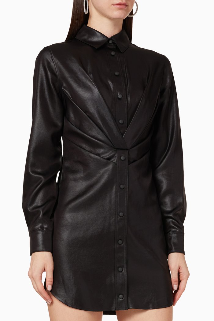 

Vivienne Faux Leather Shirt Dress, Black
