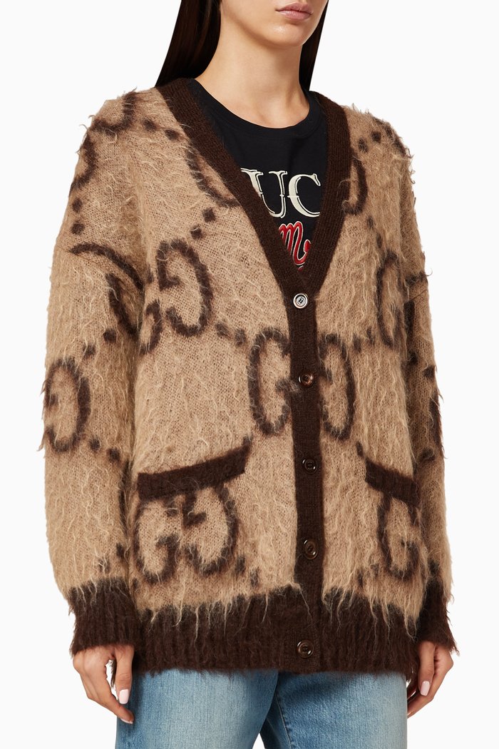 

Reversible GG Mohair Wool Cardigan, Neutral