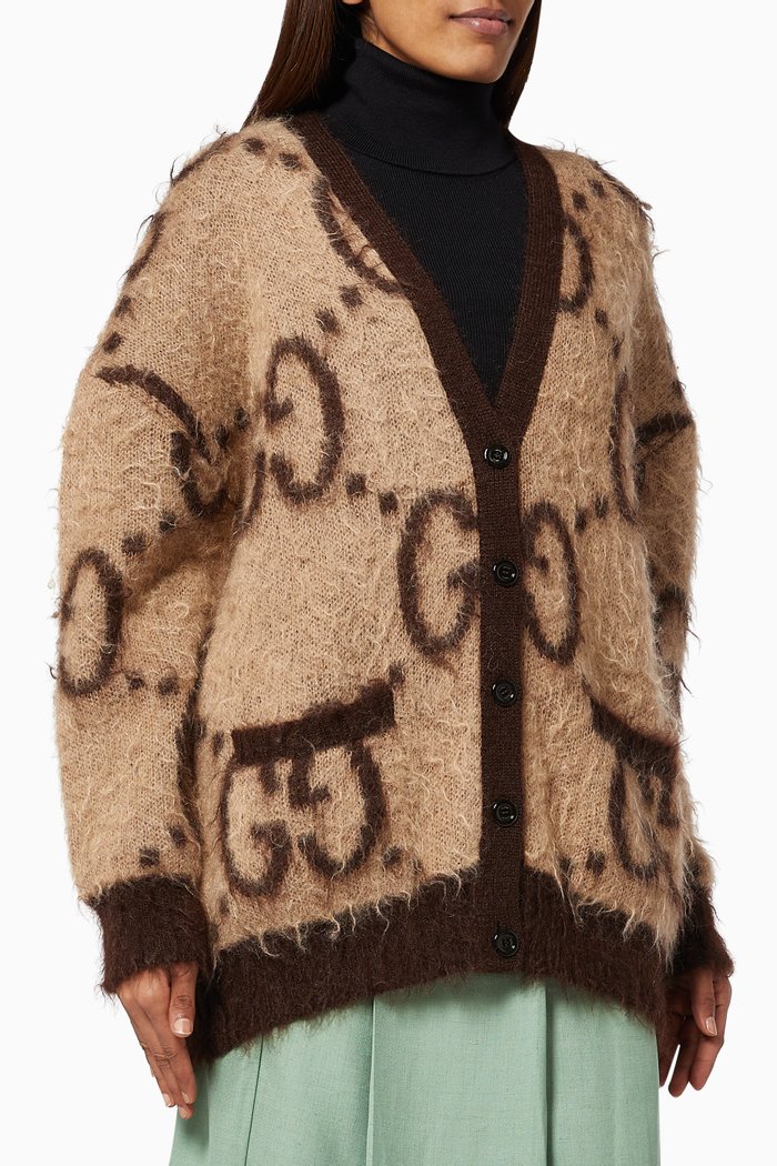 

Reversible Cardigan in GG Mohair Wool, Brown