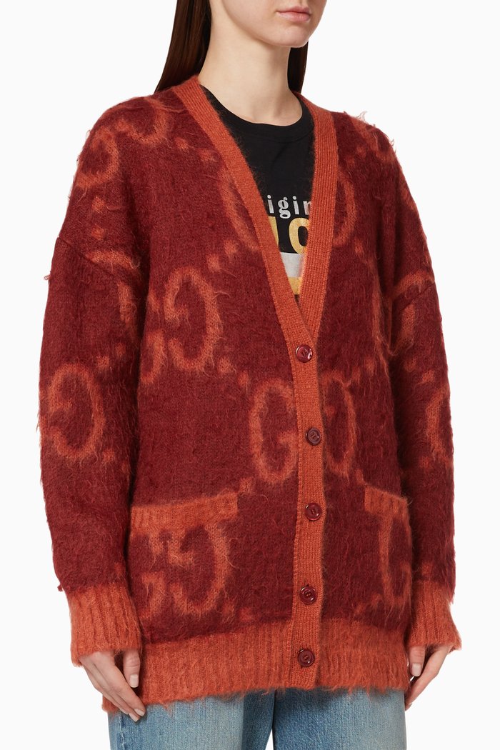 

Reversible GG Mohair Wool Cardigan, Red