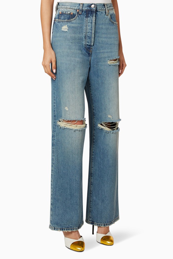 

Ripped Eco Washed Organic Denim Pants, Blue
