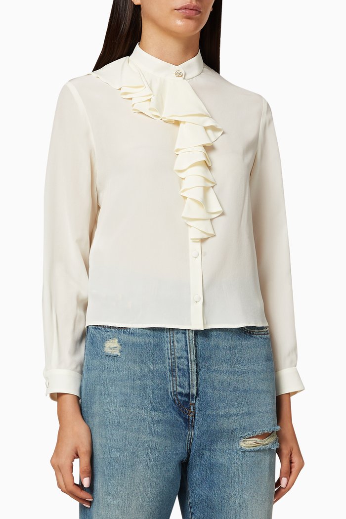 

Jabot Crêpe de Chine Shirt, White