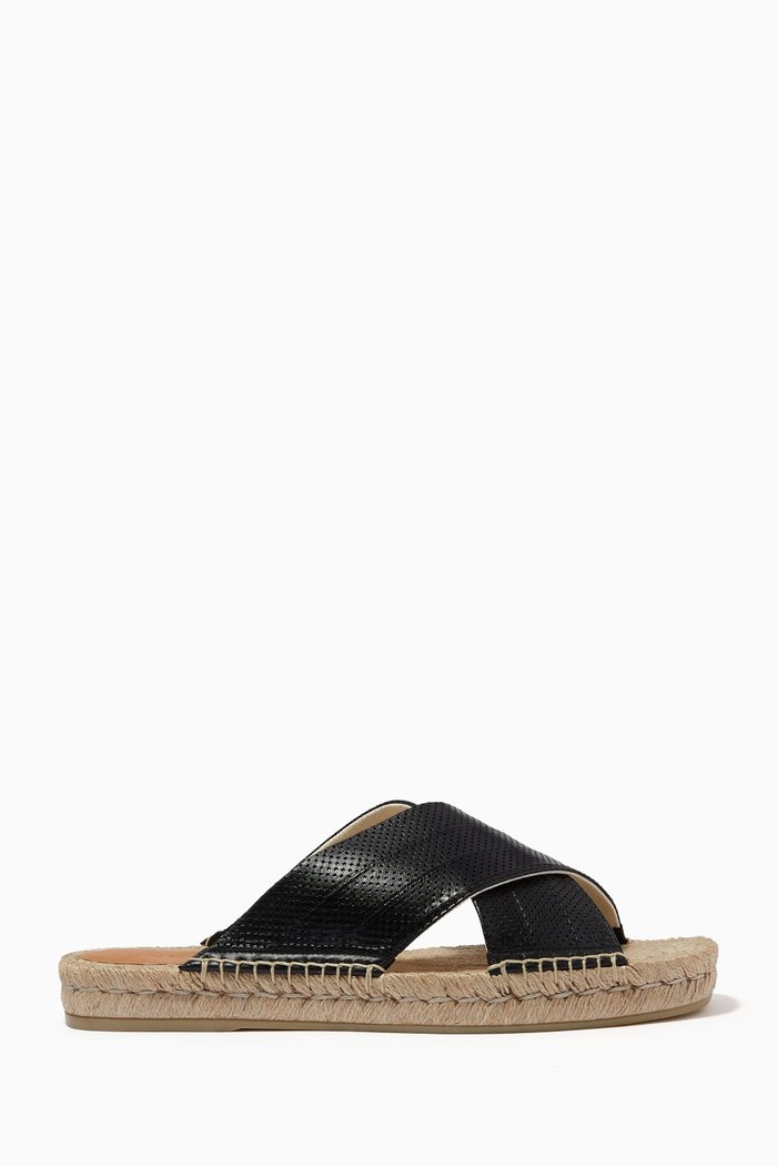 

Carlos Cross Slides in Perforated Leather, Black