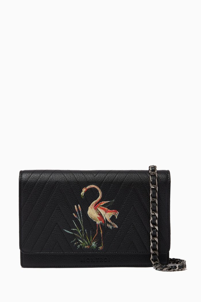 Flamingo Wallet on Chain in Leather, Black