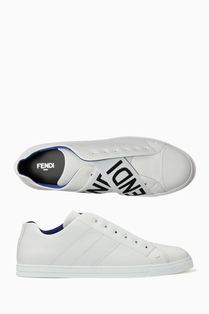 Logo Slip-on Sneakers in Leather, White