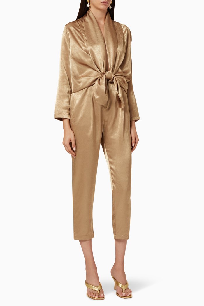 

Stina Satin Knot Jumpsuit, Gold
