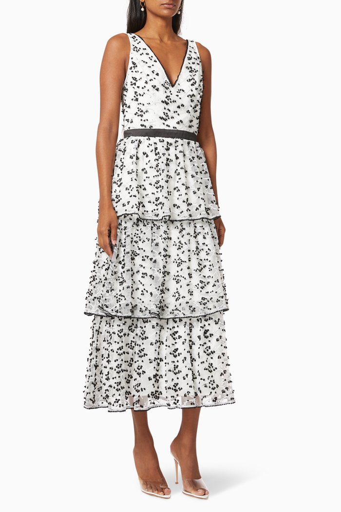

Delightful Embroidered Midi Dress, Black