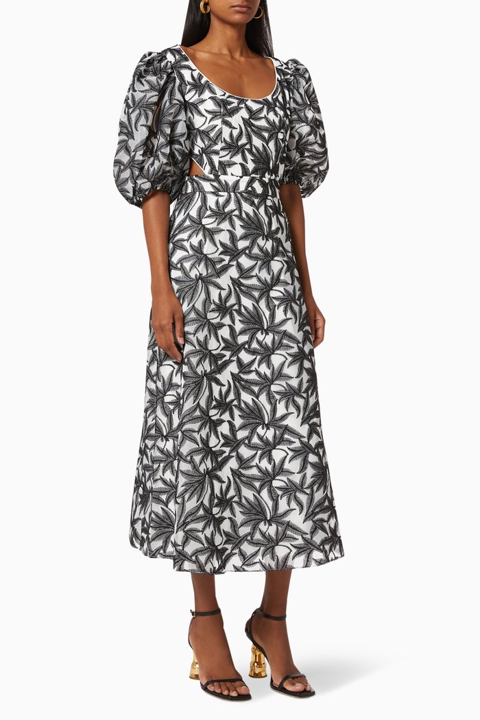 

Parallel Puff Sleeve Midi Dress, Black