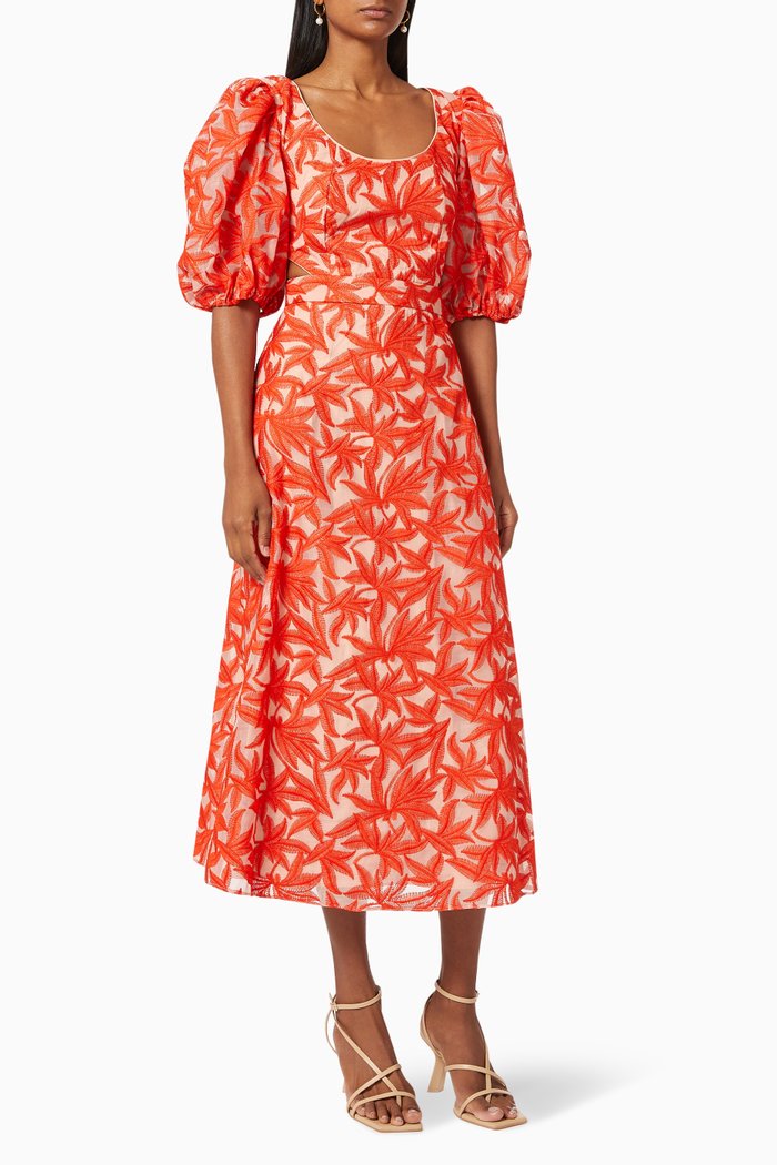 

Parallel Puff Sleeve Midi Dress, Orange