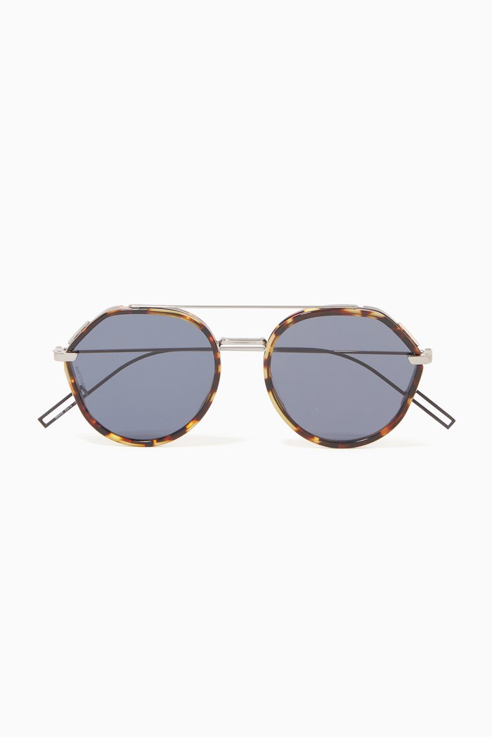 

Round Aviator Sunglasses in Acetate & Metal, Brown