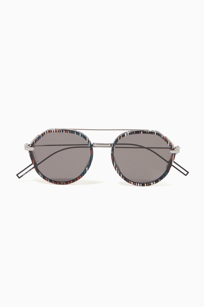 

Round Aviator Sunglasses in Acetate & Metal, Silver