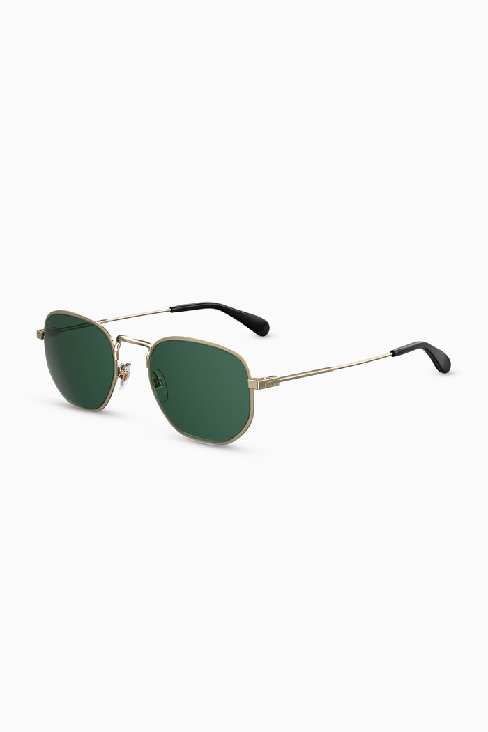 D Frame Acetate Tipped Sunglasses, Gold