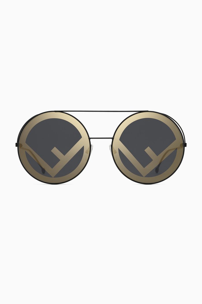 Fendirama Round Sunglasses in Metal, Black