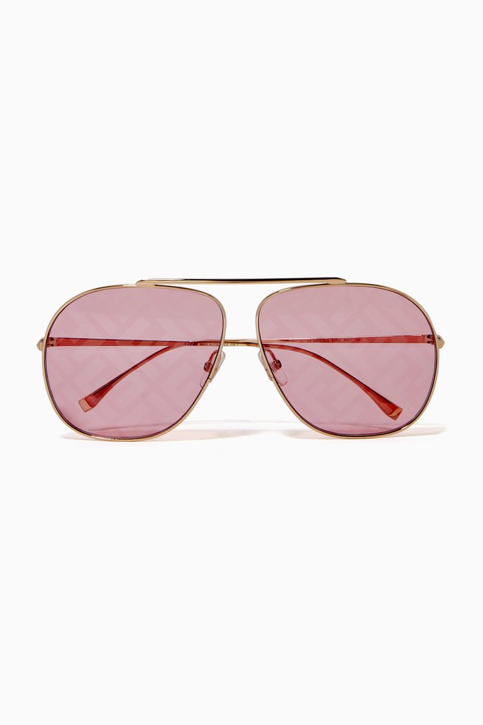 FF Aviator Sunglasses in Metal, Pink