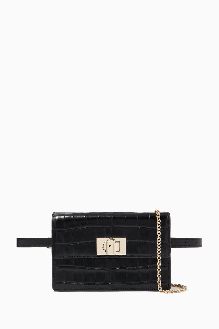 

Furla 1927 Mini Bag in Croc-Embossed Leather, Black