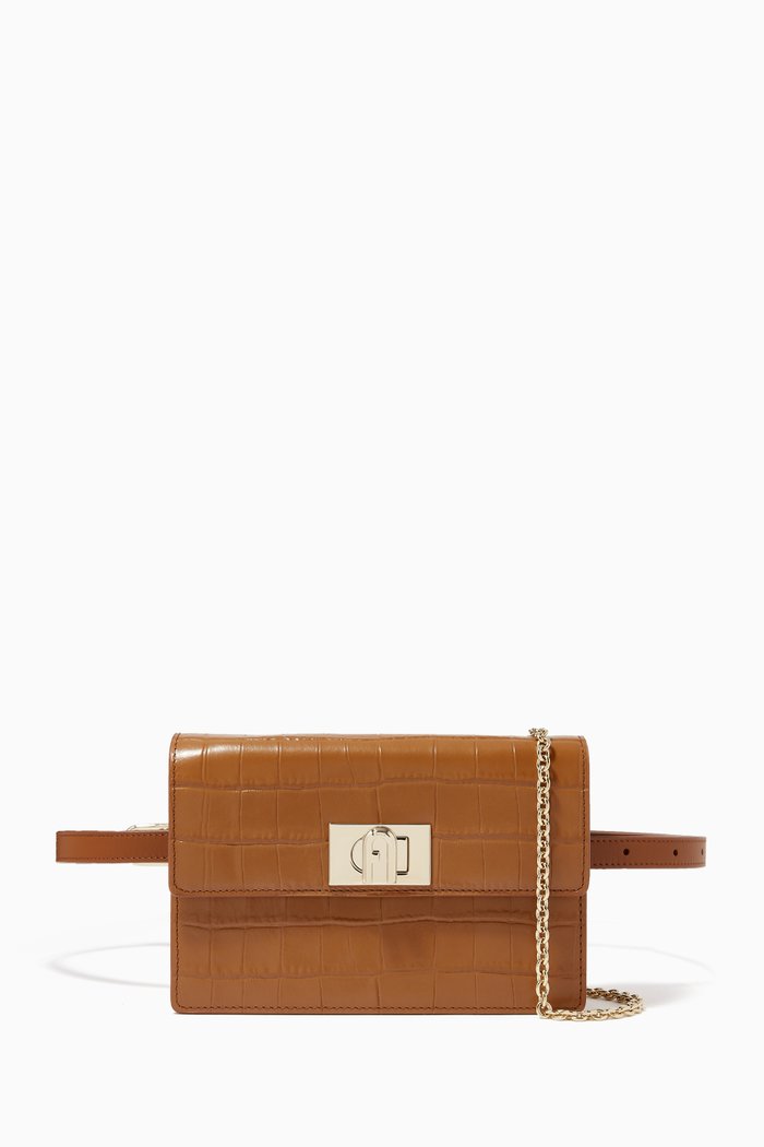 

Furla 1927 Mini Bag in Croc-Embossed Leather, Brown