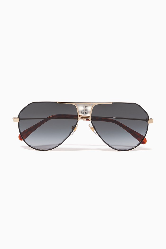 

4G Mesh Oversized Navigator Sunglasses, Black