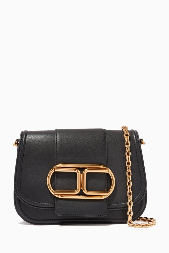 Shoulder Clutch Bag in Faux Leather, Black