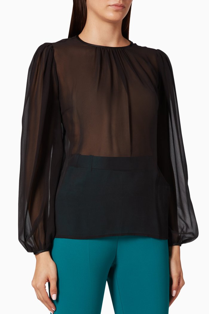 

Gathered Sheer Blouse, Black