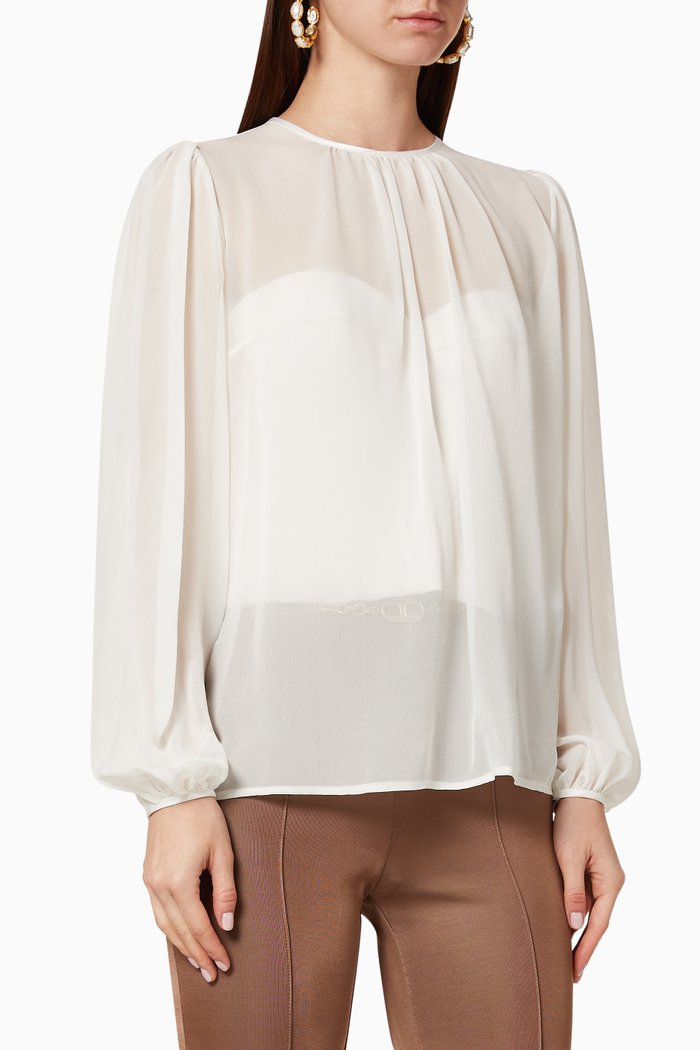

Gathered Sheer Blouse, White