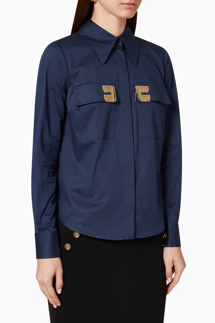 

Fringe Logo Cotton Poplin Shirt, Blue