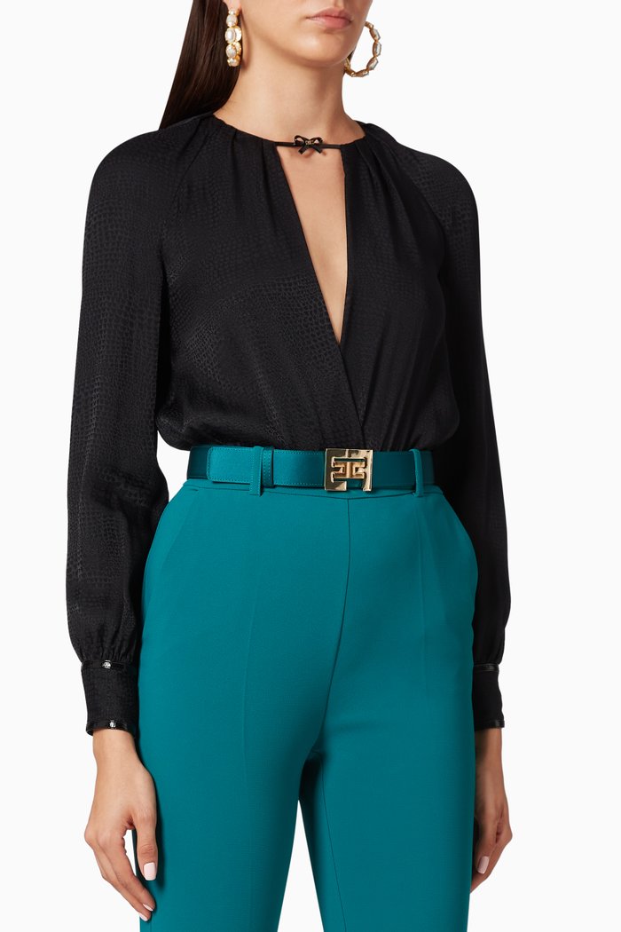 

Python Jacquard Silk Bodysuit, Black