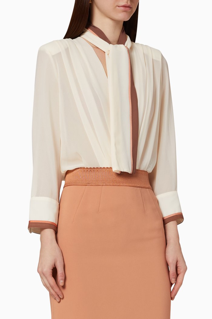 

Detachable Bow Georgette Blouse, Brown