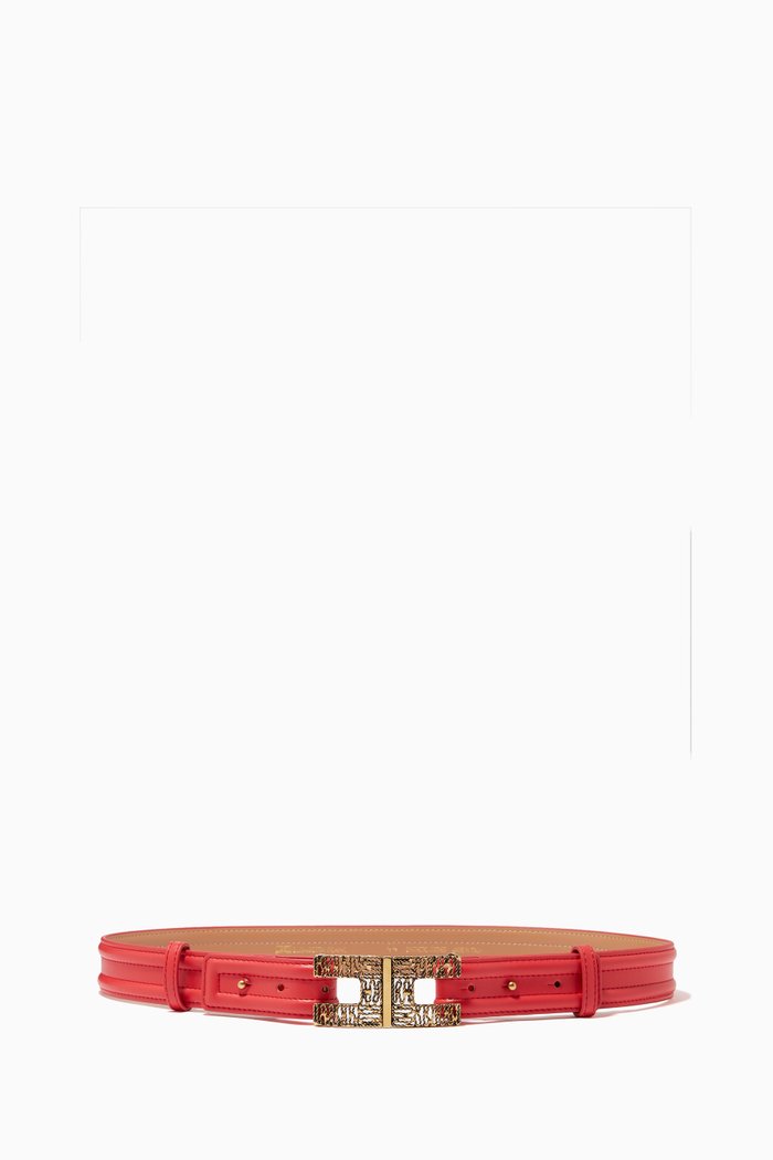 Logo Faux Leather Belt, Red