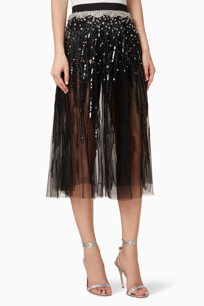 

Sequin Tulle Skirt, Black