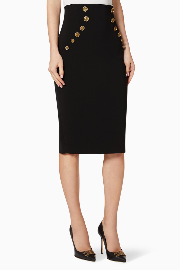 

High Waist Crêpe Midi Skirt, Black