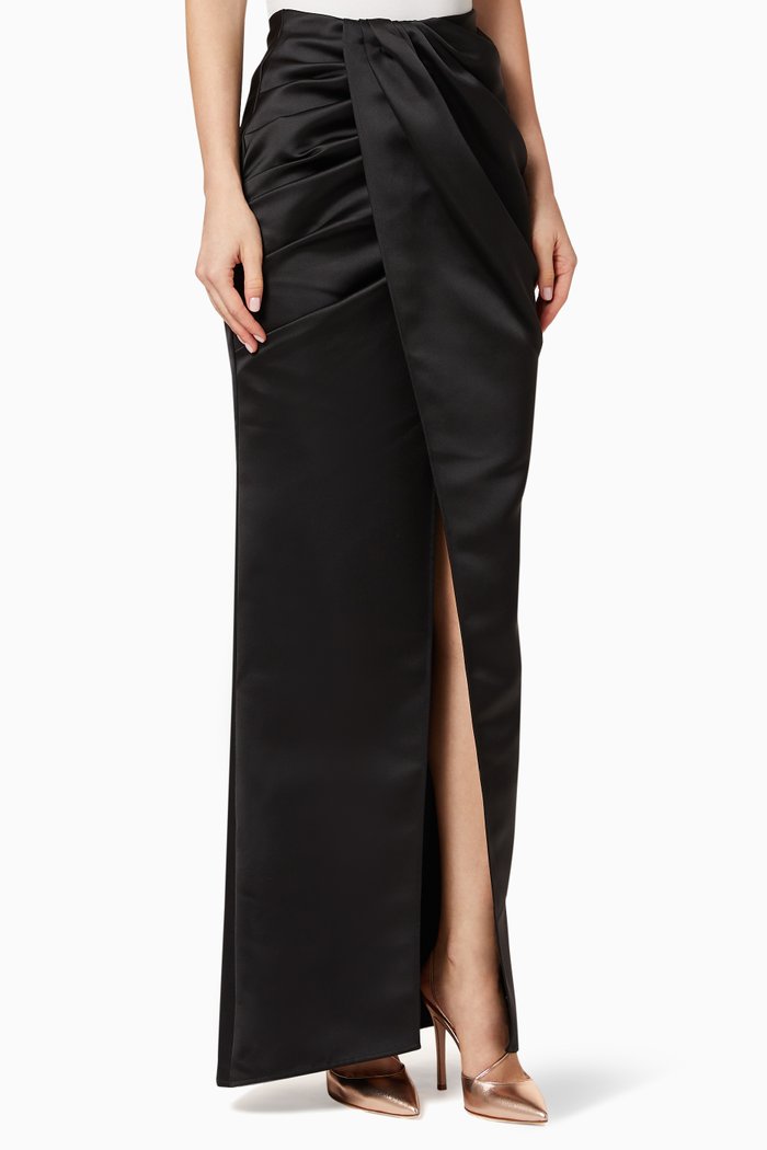 

Draped Satin Maxi Skirt, Black