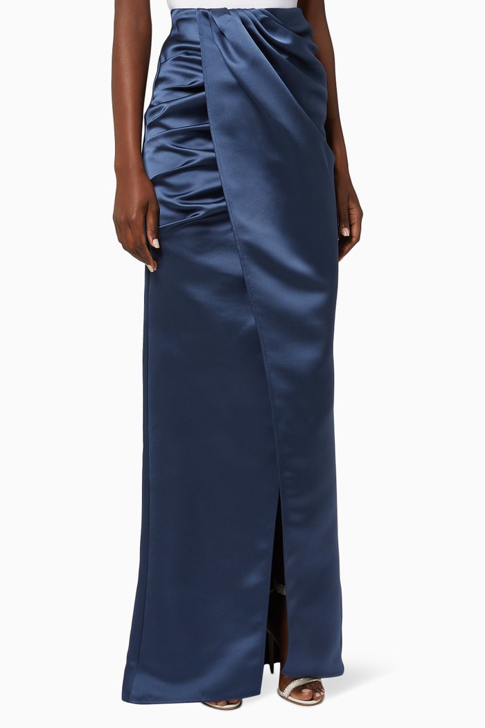 

Draped Satin Maxi Skirt, Blue