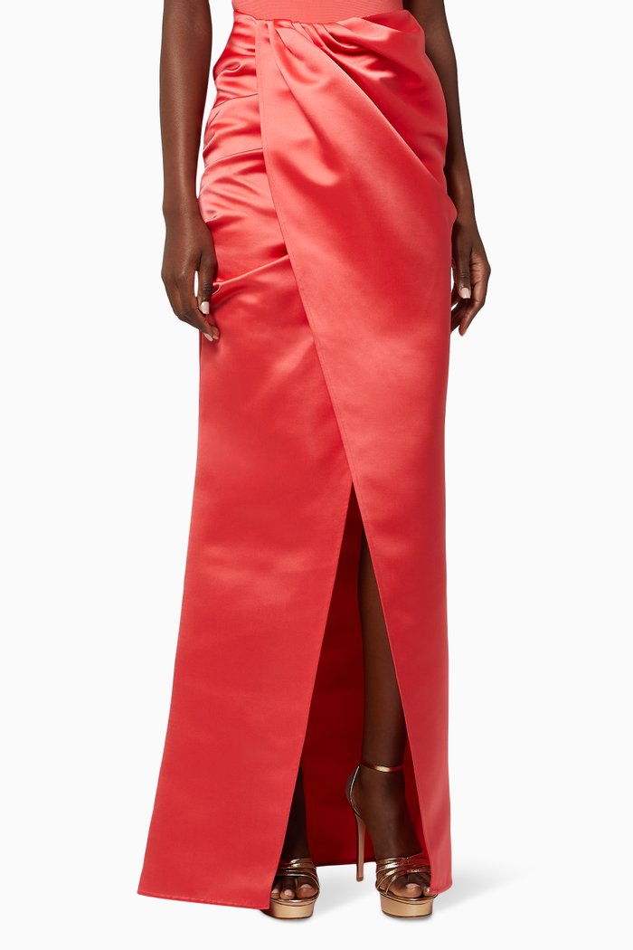 

Draped Satin Maxi Skirt, Red