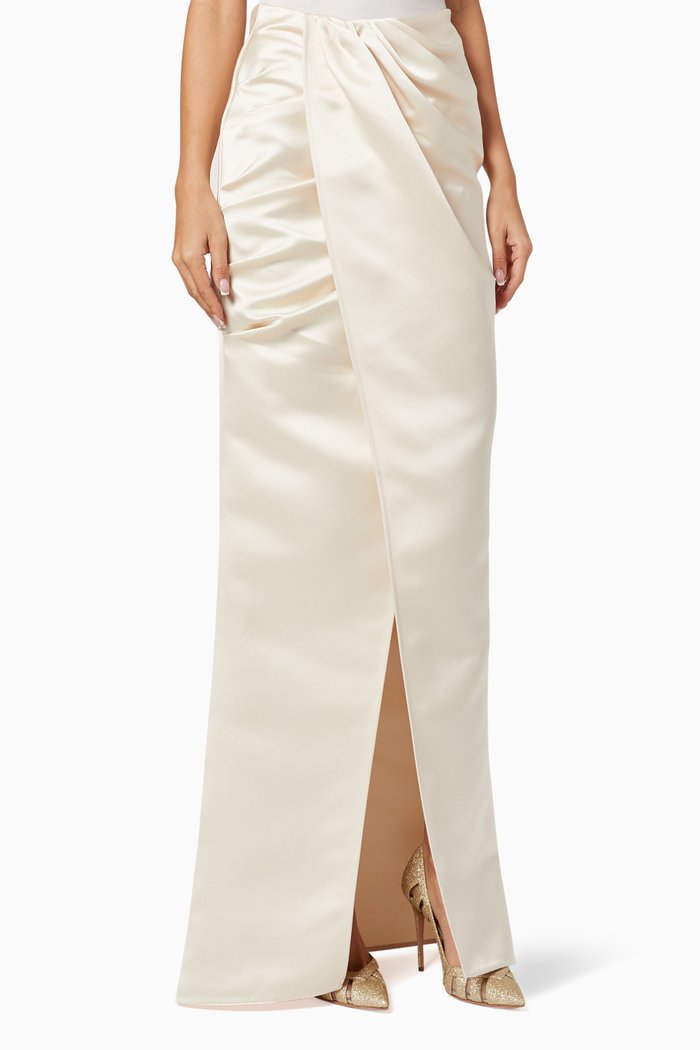 

Draped Satin Maxi Skirt, White
