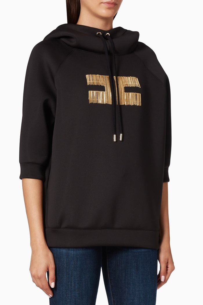 Fringe Logo Bi-Elastic Hoodie, Black