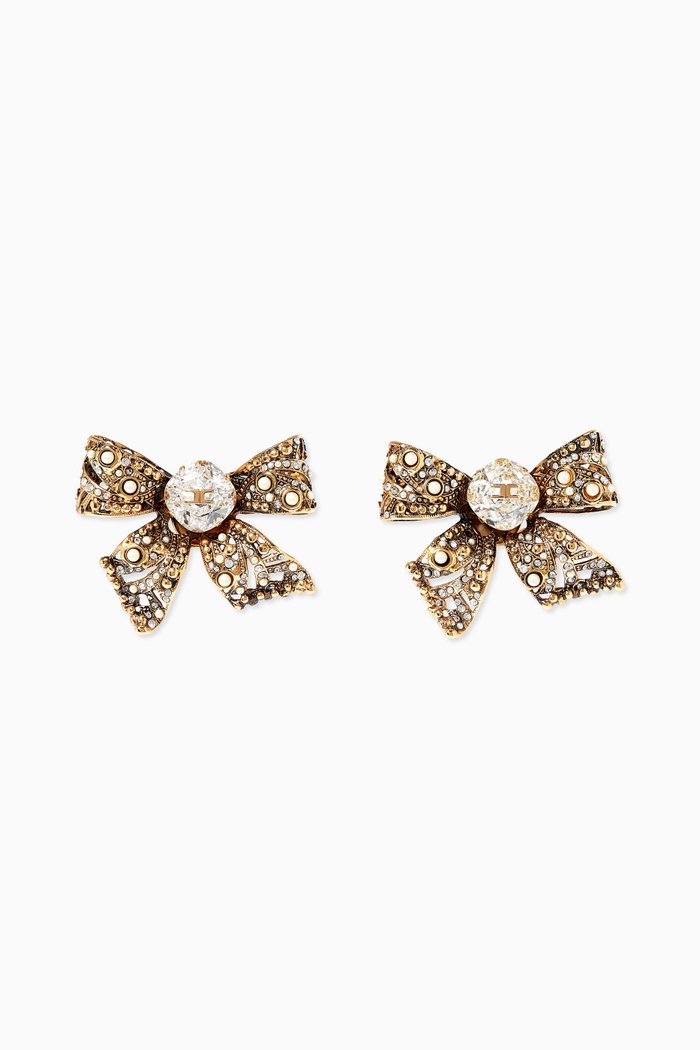 

Logo Crystal Bow Earrings, Gold