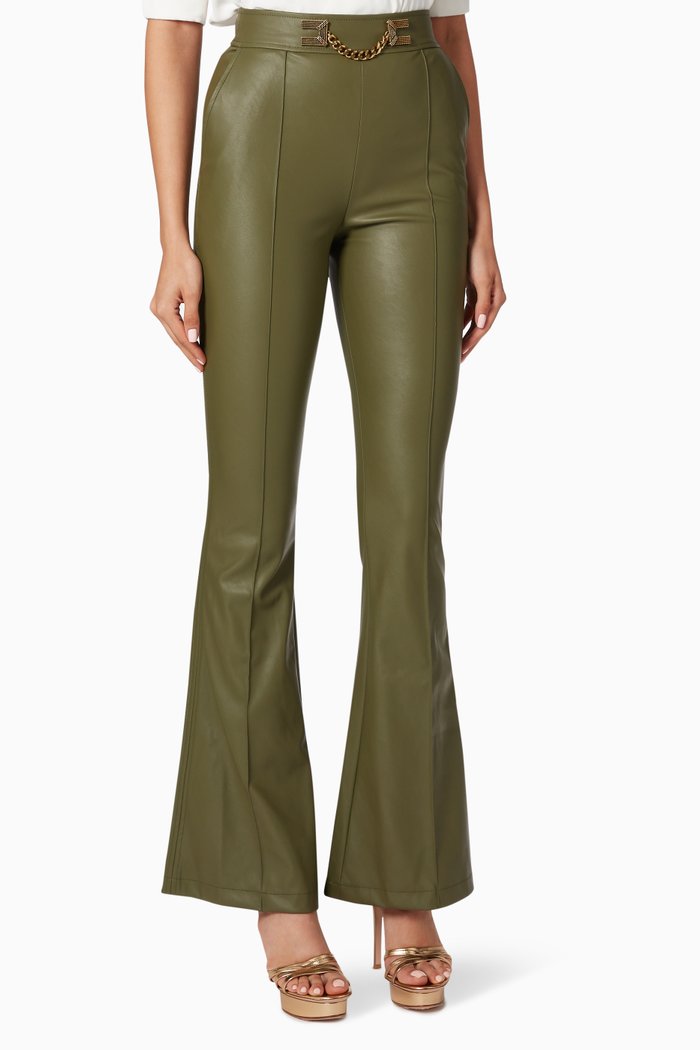 

Faux Leather Bell-Bottom Pants, Green