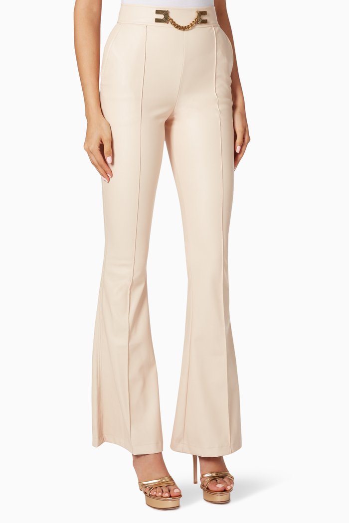 Faux Leather Bell-Bottom Pants, White