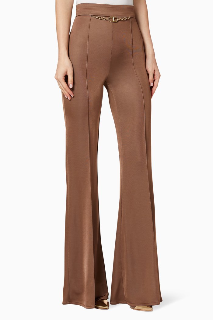

Bi-Elastic Bell-Bottom Pants, Brown