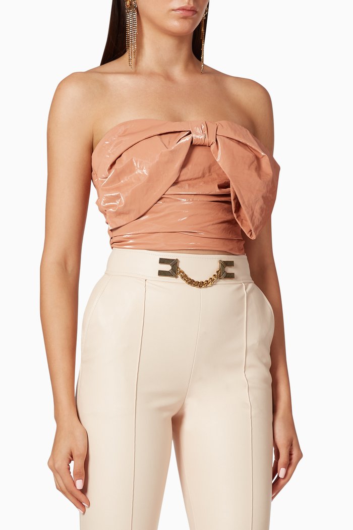 

Maxi Bow Faux Leather Top, Rose gold