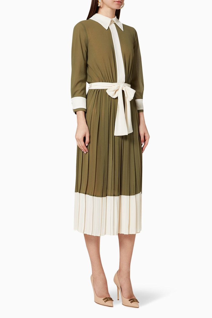 

Pleated Georgette Dress, Green