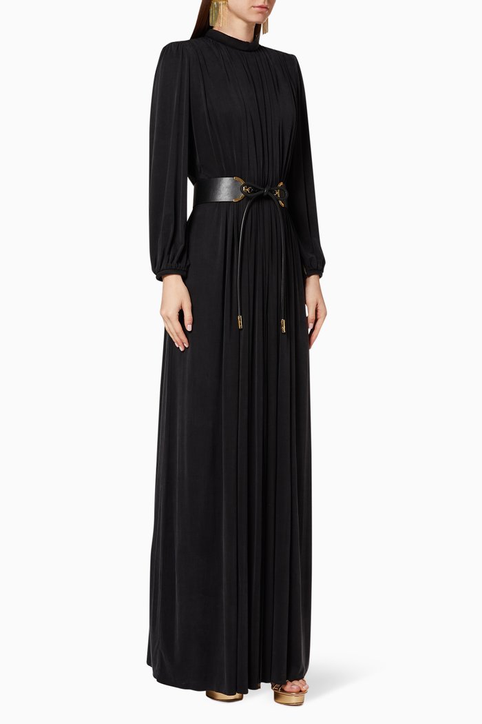 Belted Cupro Maxi Dress, Black