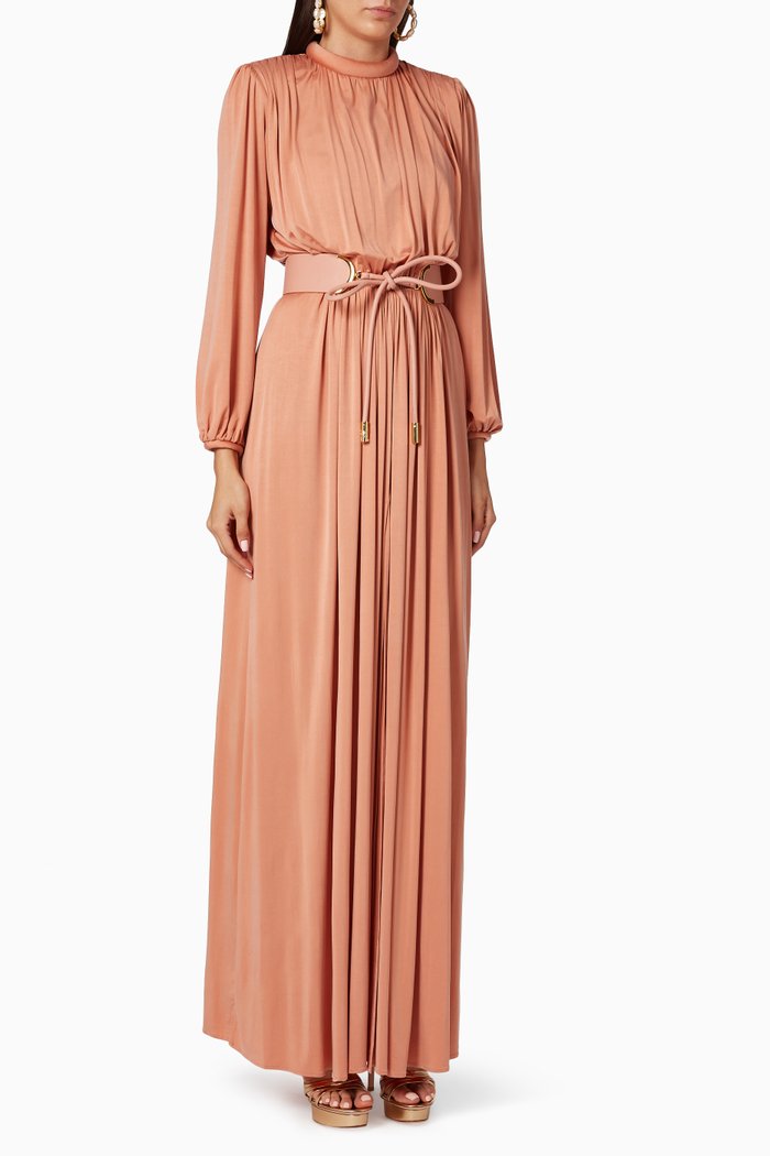 

Belted Cupro Maxi Dress, Rose gold