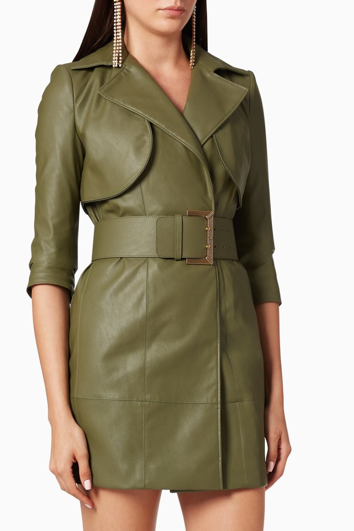 

Faux Leather Coat Dress, Green